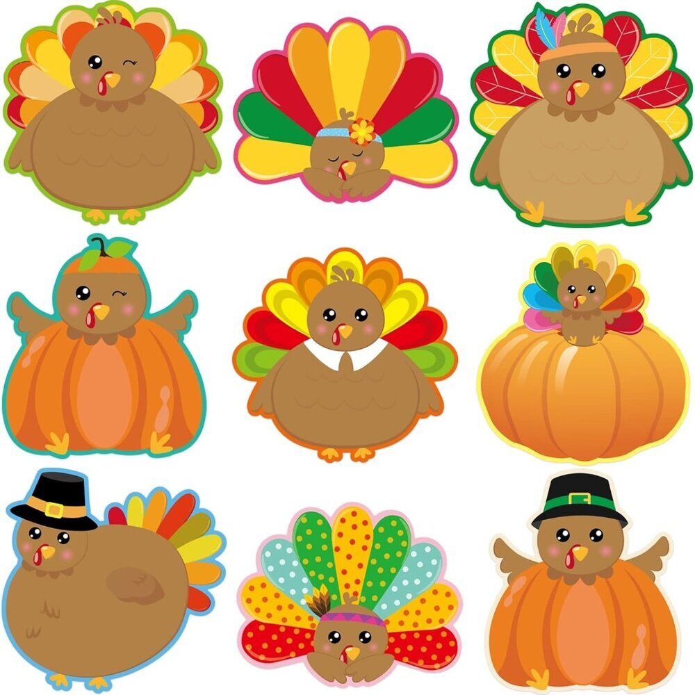 Turkey Cutouts 54 Pcs Thanksgiving Cut-Outs Fall Decor for Party Classroom Decor
